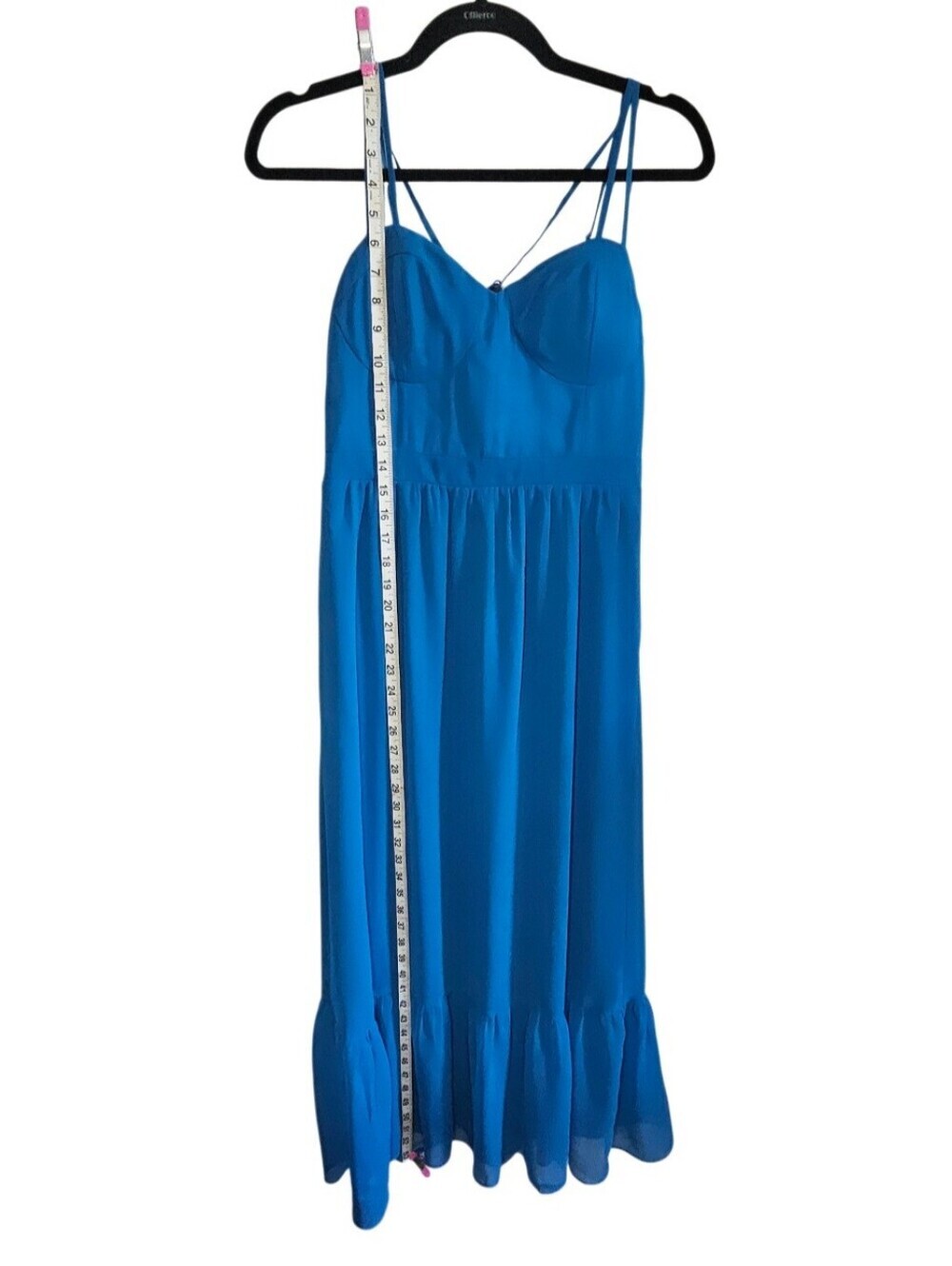 0088 American Eagle Blue Maxi Dress Size Medium Bustier Bodice Cross Back Straps - Picture 12 of 13